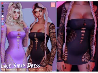 Peach Lace Strap Dress by SMSims Sims 4 CC
