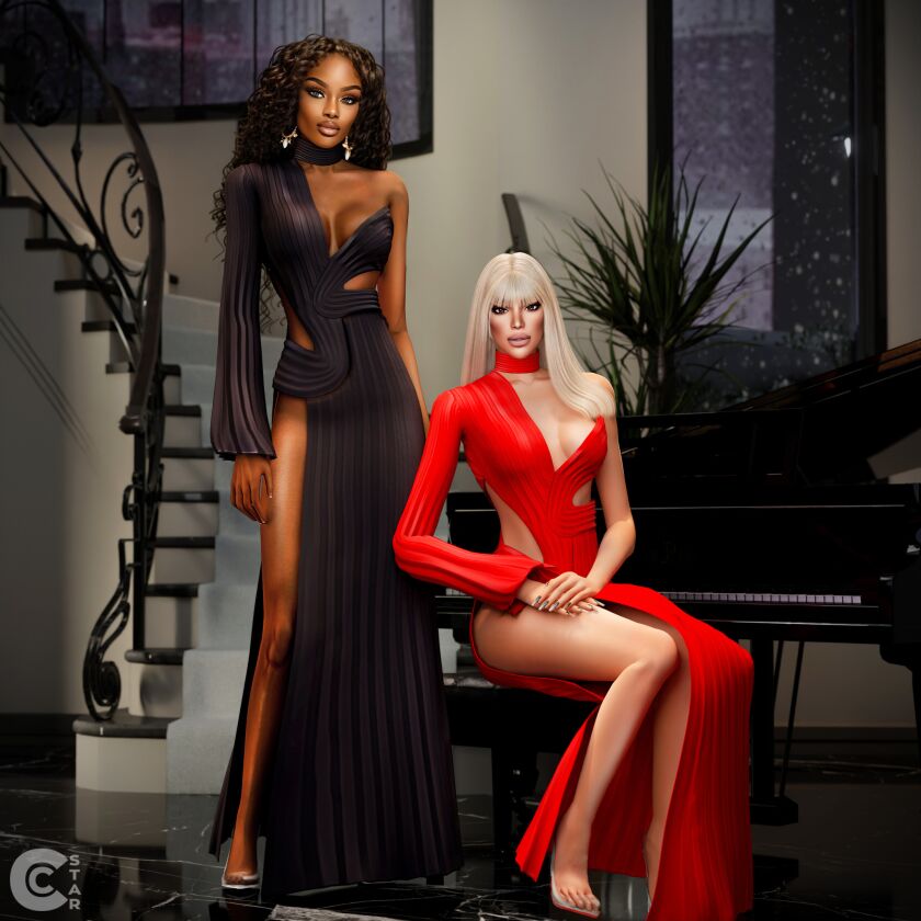 Elegant Asymmetrical Cutout Maxi Dress 6 sims 4 cc pleated cutout high slit maxi dress 3