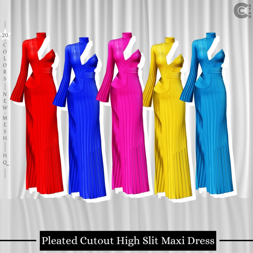 Elegant Asymmetrical Cutout Maxi Dress 2 sims 4 cc pleated cutout high slit maxi dress 5