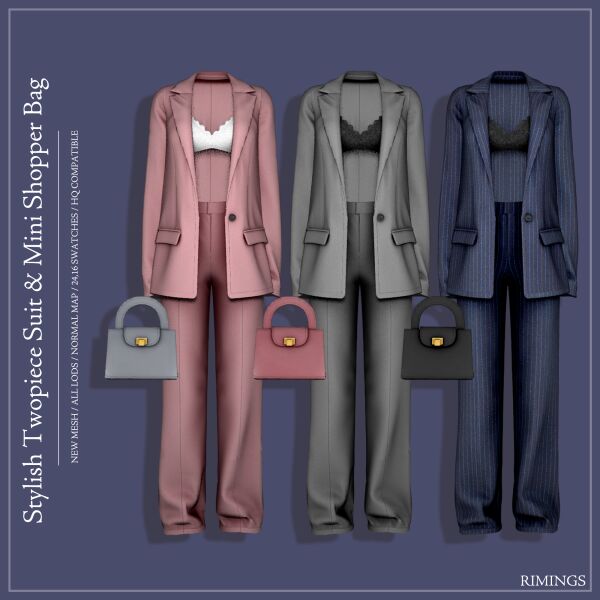 Chic Twopiece Suit & Mini Shopper Bag 1 Chic Twopiece Suit & Mini Shopper Bag Sims 4 CC