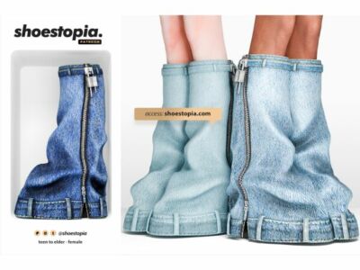 Shoestopia – Elas Pintawn Denim Shark Boots Sims 4 CC