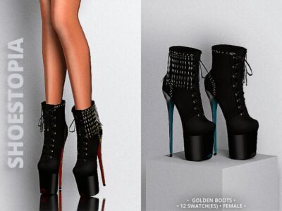 Shoestopia – Golden High-Heeled Boots Sims 4 CC
