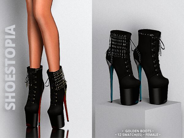 Shoestopia - Golden High-Heeled Boots 1 Shoestopia – Golden High-Heeled Boots Sims 4 CC