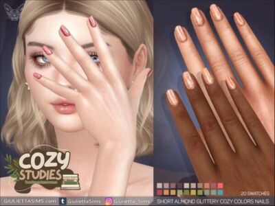 Short Almond Glittery Cozy Colors Nails Sims 4 CC