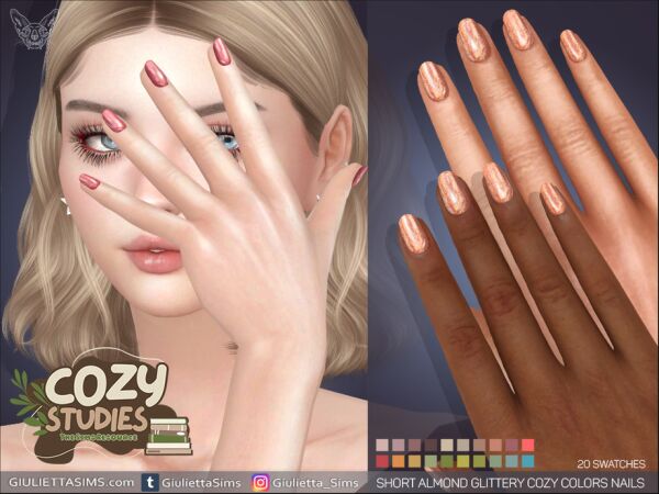 Short Almond Glittery Cozy Colors Nails 1 Short Almond Glittery Cozy Colors Nails Sims 4 CC