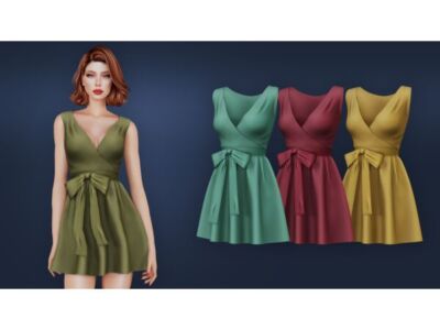 Chic Short Dress with Silk Bow Sims 4 CC