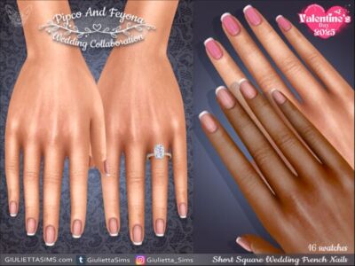 Short Square French Wedding Nails Sims 4 CC