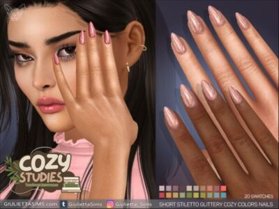 Short Stiletto Glittery Cozy Colors Nails Sims 4 CC