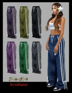 Trendy Side Striped Bowknot Track Pants Sims 4 CC