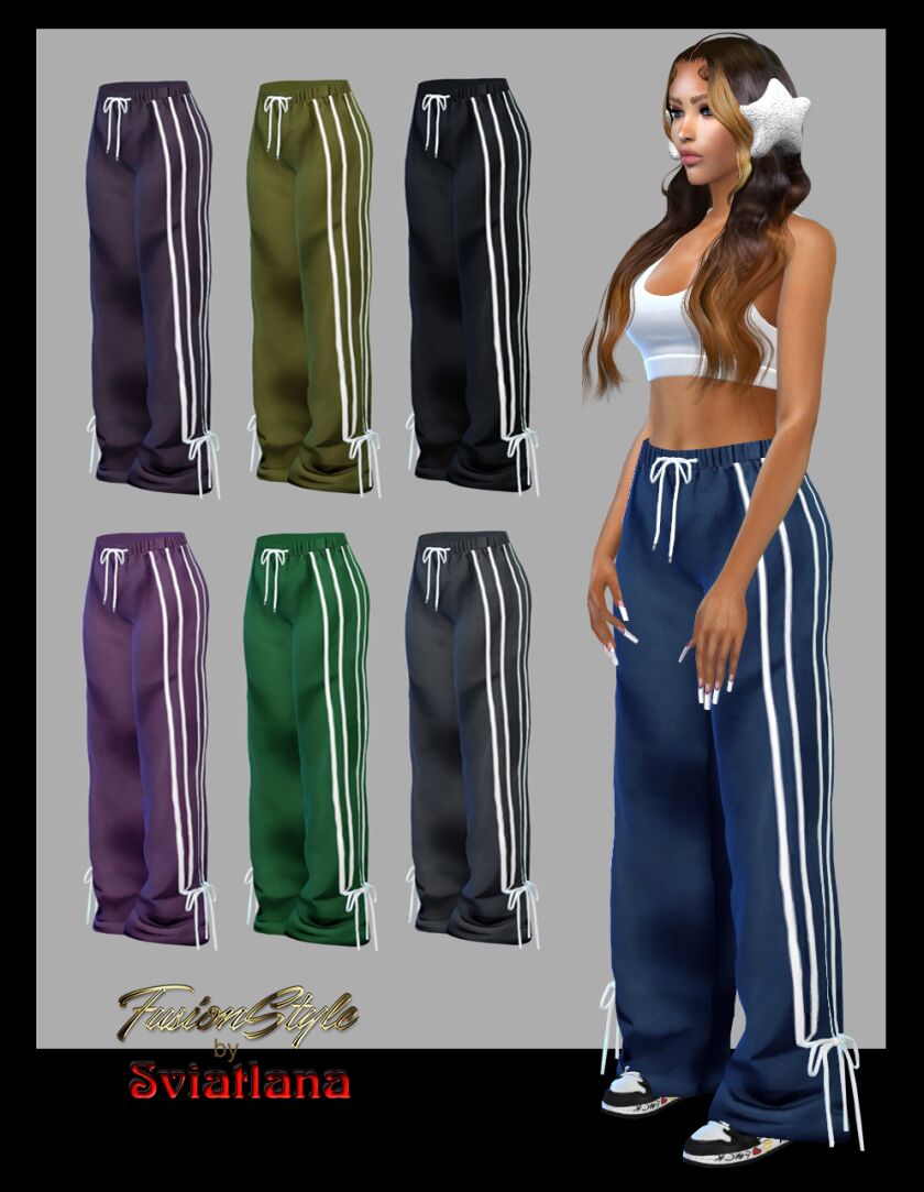 Trendy Side Striped Bowknot Track Pants Sims 4 CC