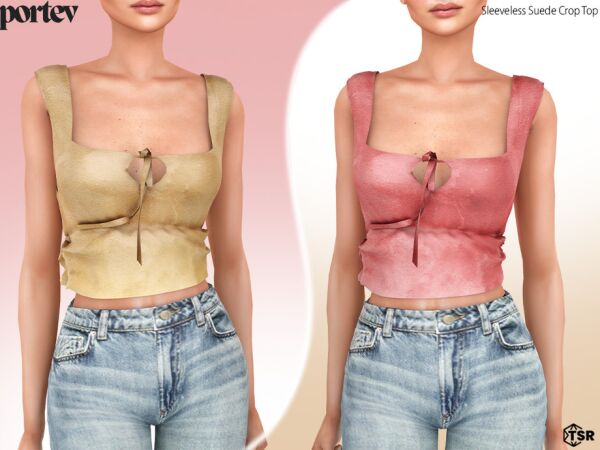 Stylish Sleeveless Suede Crop Top 1 Stylish Sleeveless Suede Crop Top Sims 4 CC