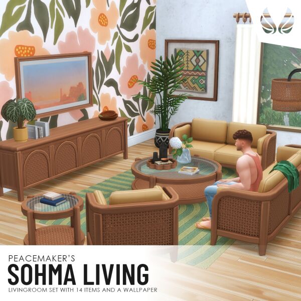 Sohma Living - Rattan Living-Room Set with 14 Items and 1 Wallpaper 1 Sohma Living – Rattan Living-Room Set with 14 Items and 1 Wallpaper Sims 4 CC
