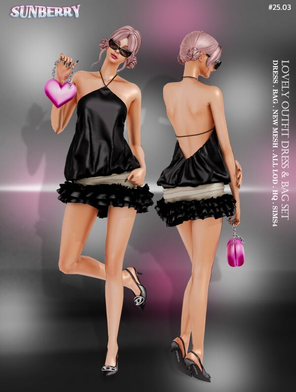 Lovely Outfit Dress & Bag Set 1 Lovely Outfit Dress & Bag Set Sims 4 CC