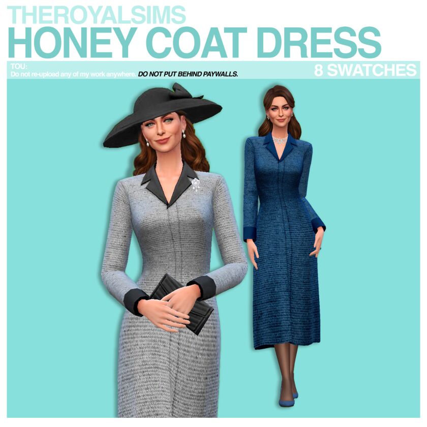 Theroyalsims Honey Coat Dress 1 Theroyalsims Honey Coat Dress Sims 4 CC