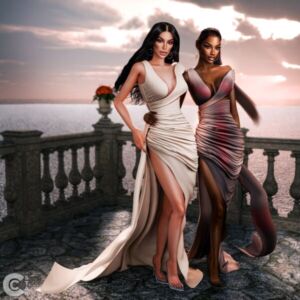Thigh High-Slit Floor Length Gown Sims 4 CC