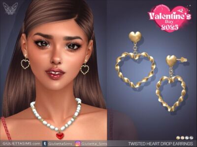 Twisted Heart Drop Earrings By Feyona Sims 4 CC