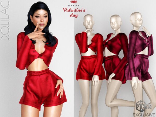 Valentine's Day Floral Jacquard Satin Pyjama Set 2 sims 4 cc valentines day floral jacquard satin pyjama set top do0219 by d o lilac 2