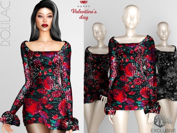 Valentine's Day Floral Sequin Mini Dress 1 Valentine’s Day Floral Sequin Mini Dress Sims 4 CC
