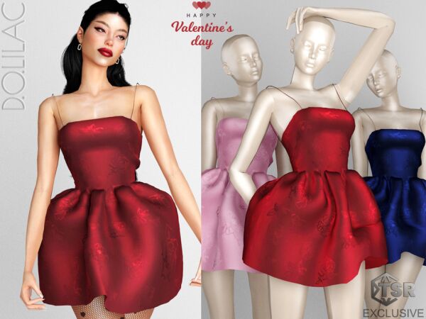Valentine's Day Jacquard Satin Mini Dress 1 Valentine’s Day Jacquard Satin Mini Dress Sims 4 CC