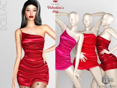 Valentine’s Day One Shoulder Ruched Mini Dress Sims 4 CC