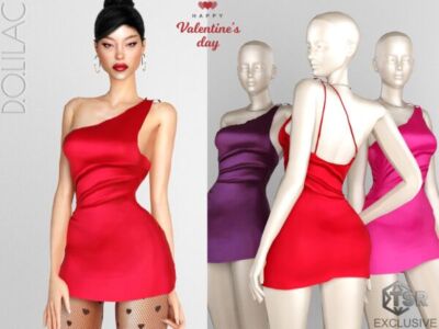 Valentine’s Day One Shoulder Satin Mini Dress Sims 4 CC