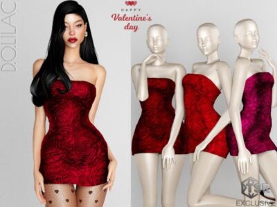 Valentine’s Day Strapless Rosette Gazer Mini Dress Sims 4 CC