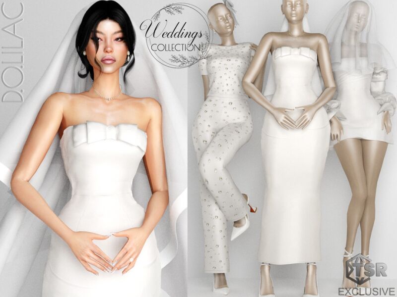 sims 4 cc weddings collection ribbon strapless wedding dress do0245 by d o lilac 2