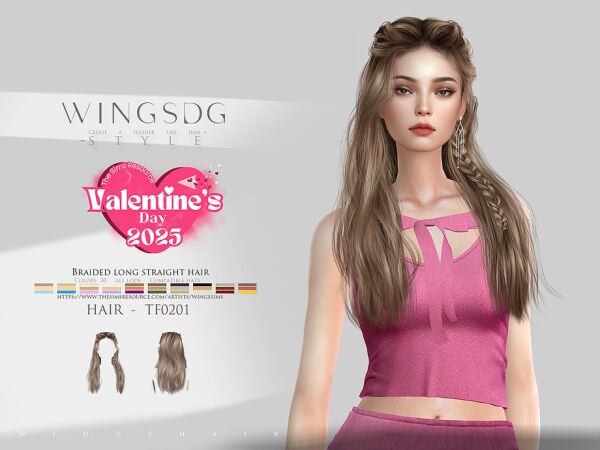 Stunning Braided Long Straight Hair for Female Sims 1 Wings-Tf0201-Braided Long Straight Hair By Wingssims Sims 4 CC