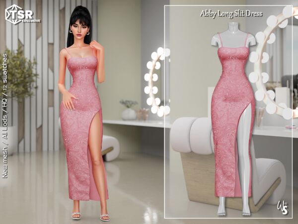 Abby Long Slit Dress Sims 4 CC