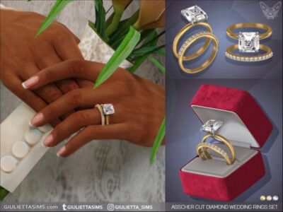 Elegant Asscher Cut Diamond Wedding Rings Set Sims 4 CC