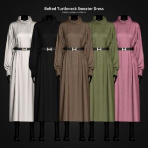 Chic Belted Turtleneck Sweater Dress Sims 4 CC
