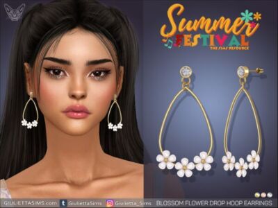 Blooming Blossom Flower Drop Hoop Earrings Sims 4 CC