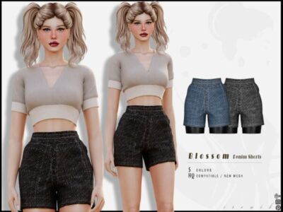Blossom SET – Denim Shorts Sims 4 CC