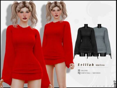 Delilah Long Sleeve Mini Dress by Ironik Sims 4 CC