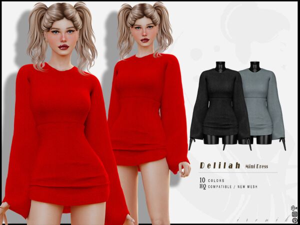 Delilah Long Sleeve Mini Dress by Ironik 1 Delilah Long Sleeve Mini Dress by Ironik Sims 4 CC