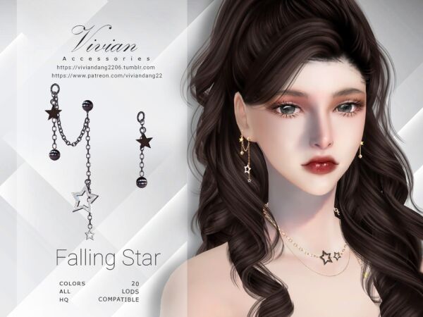 Falling Star Earrings by VivianDang 1 Falling Star Earrings by VivianDang Sims 4 CC