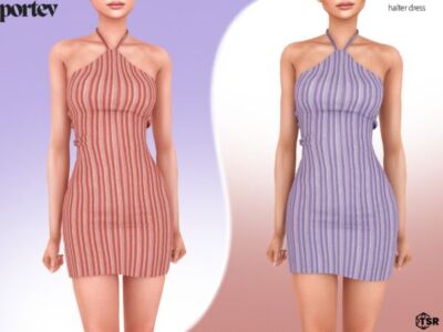 Stylish Halter Dress by Portev Sims 4 CC