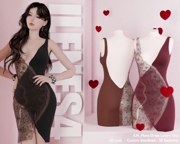 Elegant Half Lace Mini Dress 1 ILN. More Dress Sims 4 CC