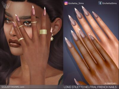 Elegant Long Stiletto French Tips in Neutral Colors Sims 4 CC