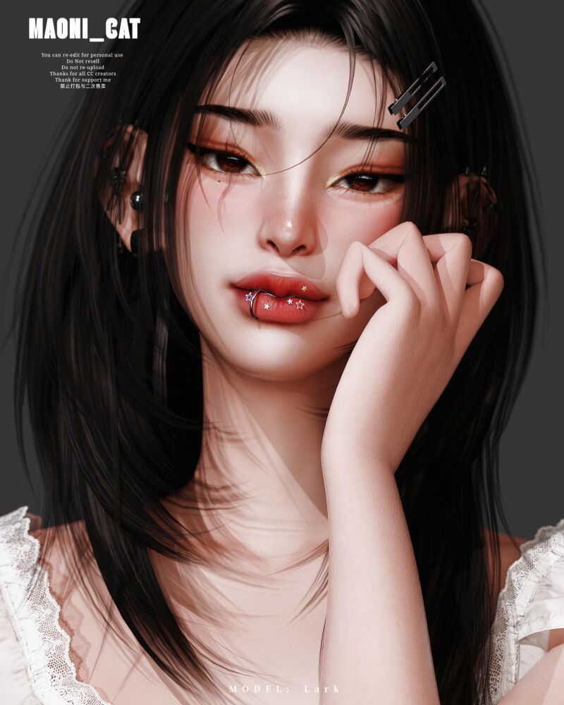 TS Labret No.3 - Unique Piercing Design 5 sims 4 cc maoni cat ts labret no 3 2