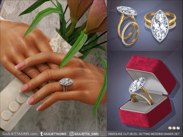 Elegant Marquise Cut Bezel Diamond Wedding Rings Set 1 Elegant Marquise Cut Bezel Diamond Wedding Rings Set Sims 4 CC