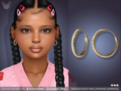 Medium Hoop Pave Diamond Earrings For Kids Sims 4 CC