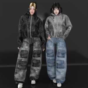 Stylish Outfit with White Stripes Sims 4 CC