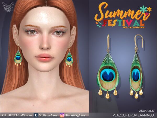 Stunning Peacock Drop Earrings Sims 4 CC
