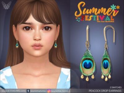 Peacock Drop Earrings For Kids Sims 4 CC