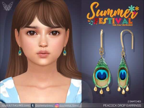 Peacock Drop Earrings For Kids 1 Peacock Drop Earrings For Kids Sims 4 CC