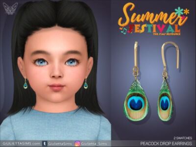 Stunning Peacock Drop Earrings for Kids Sims 4 CC
