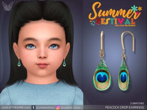 Stunning Peacock Drop Earrings for Kids 1 Stunning Peacock Drop Earrings for Kids Sims 4 CC