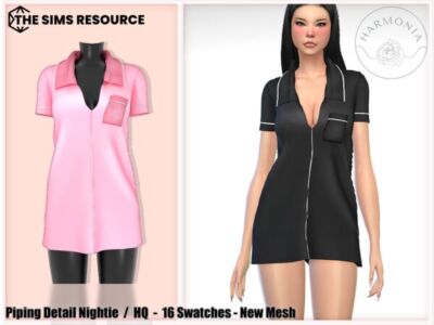 Piping Detail Nightie By Harmonia Sims 4 CC