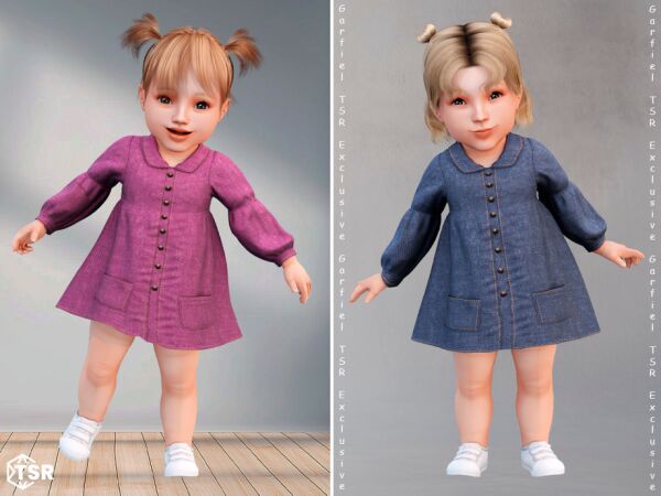 Polina – Denim-Style Toddler Dress With Buttons Sims 4 CC